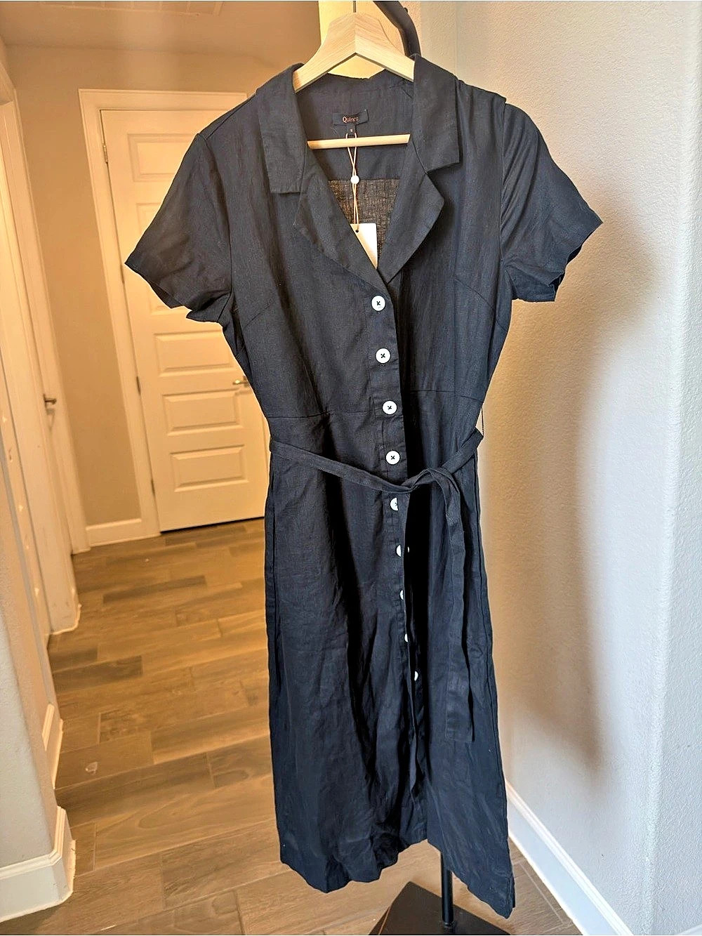Quince 100% European Linen Button Front Dress Black Size Small NWT